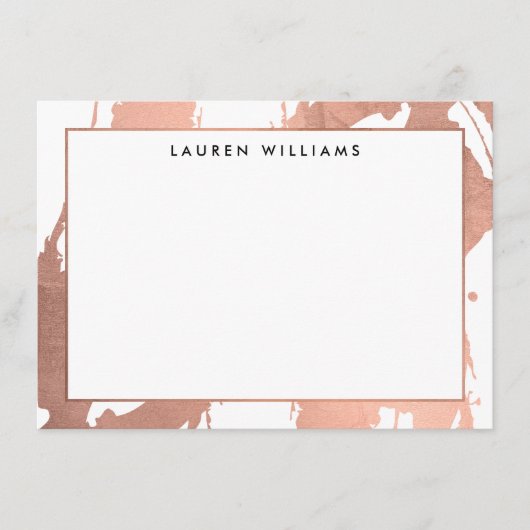 Abstrakte Rose Gold Pinselstriche auf weißer Notiz Mitteilungskarte (Vorderseite)