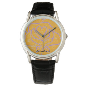 Abstrakte Rose "I Heart You" in gelb & lila Armbanduhr