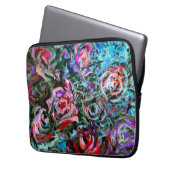 Abstrakte Rose in Rot und Turqoie Laptopschutzhülle (Vorderseite Links)