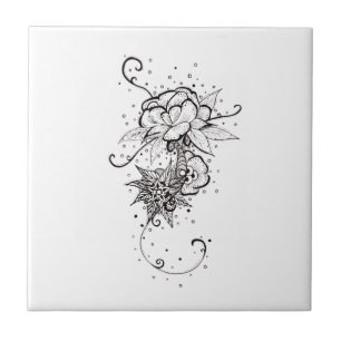 Abstrakte Rose Lineart Keramik-Fliese Fliese