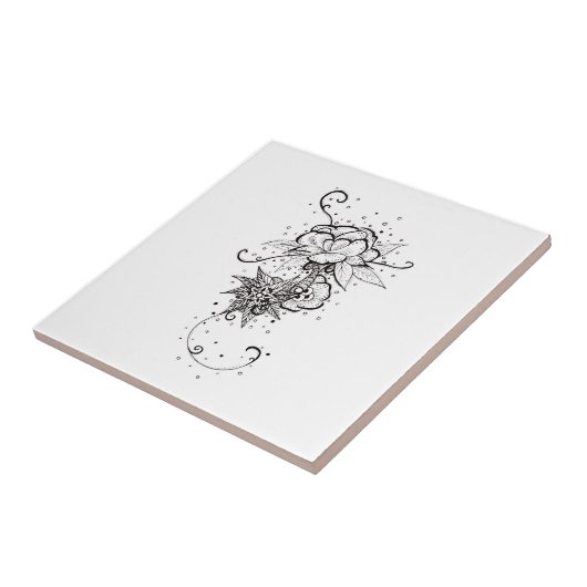 Abstrakte Rose Lineart Keramik-Fliese Fliese (Seite)