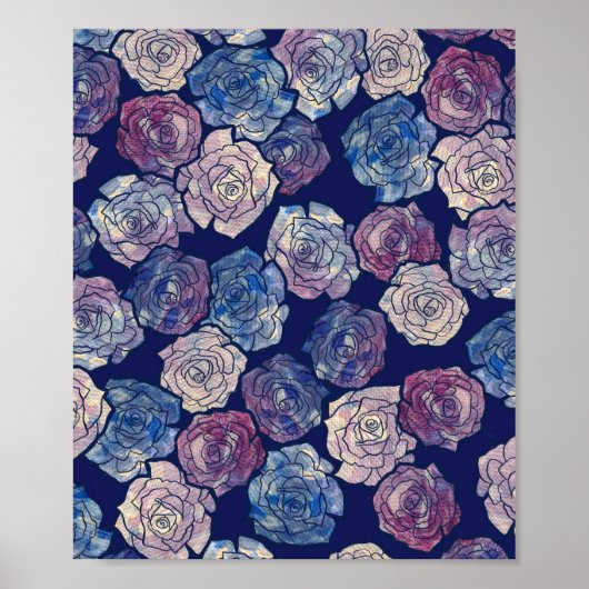 Abstrakte Rose Malerei Gartenarbeit Rose Lila Blue Poster (Vorne)