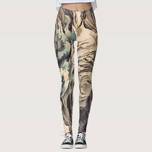 Abstrakte Rose mit Pinselstruktur bedrucken braun Leggings (Vorderseite)