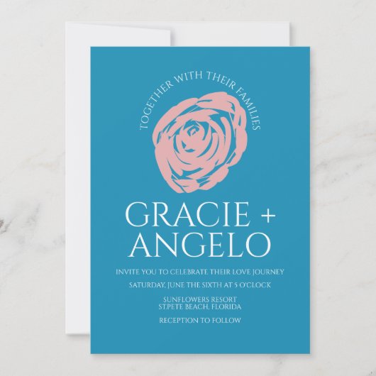 Abstrakte Rose Pink Blue Wedding Einladung (Vorderseite)