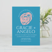 Abstrakte Rose Pink Blue Wedding Einladung (Stehend Vorderseite)