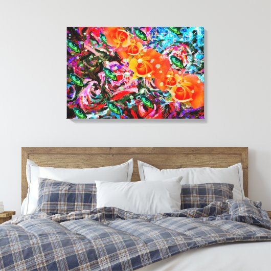 Abstrakte Rose Psychedelische Kunst in Orange & Tu Leinwanddruck (Insitu (Schlafzimmer))