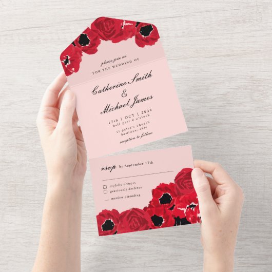 Abstrakte Rose und Pflaumen All In One Einladung (Abreißen)