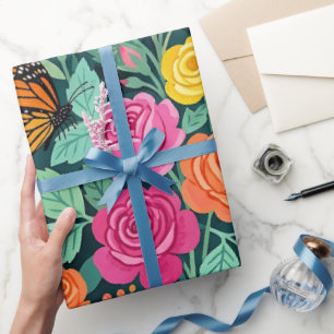 Abstrakte Rosen Schmetterlinge Geschenkpapier