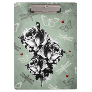 Abstrakte Rosen, Schmetterlinge und Libellen Klemmbrett