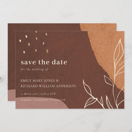 Abstrakte Rost Orange Leaf Fauna Save the Date Kar Dankeskarte (Vorne/Hinten)