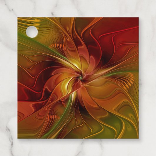 Abstrakte Rot-Orange-Braun-Grüne-Blume Geschenkanhänger (Vorderseite)