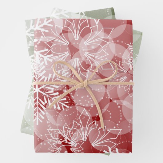 Abstrakte Rot- und Grüne Schneeflocken und Holly Geschenkpapier Set (Beispiel)