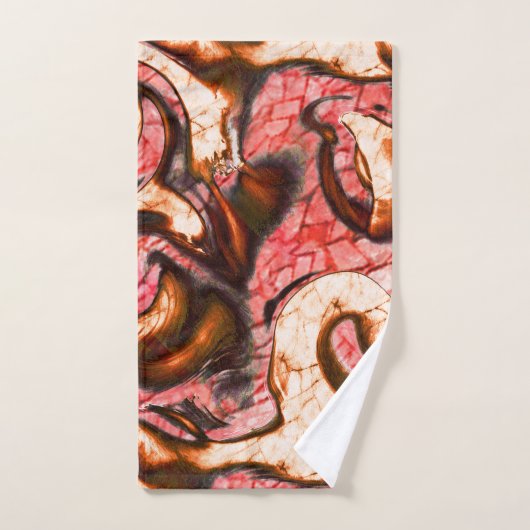 Abstrakte Rot- und Korallenflecken im holzigen Sti Badhandtuch Set (Handtuch)
