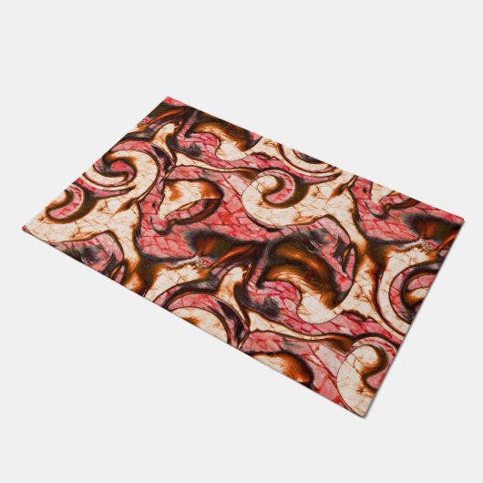 Abstrakte Rot- und Korallenflecken im holzigen Sti Fußmatte (Schrägansicht)