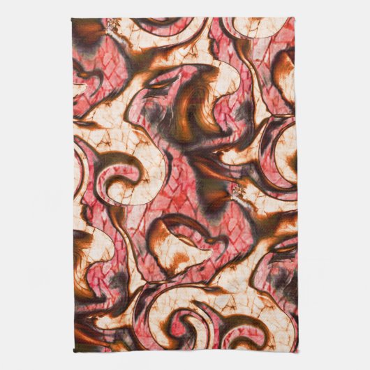 Abstrakte Rot- und Korallenflecken im holzigen Sti Geschirrtuch (Vertikal)