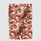 Abstrakte Rot- und Korallenflecken im holzigen Sti Golfhandtuch (Vorderseite)