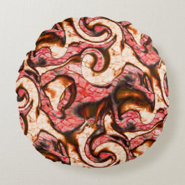 Abstrakte Rot- und Korallenflecken im holzigen Sti Rundes Kissen