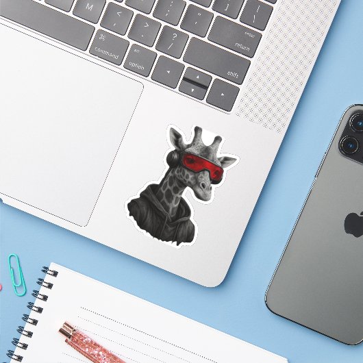 Abstrakte Rot- und Schwarzgiraffe Klassischer T -  Aufkleber (Laptop mit iPhone)