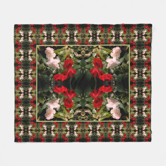 Abstrakte rot-weiße Rose Fleecedecke (Vorderseite (Horizontal))