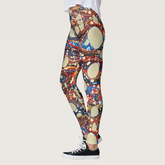ABSTRAKTE, rote, blaue WIRBEL, WEISSE KREISE Leggings (Links)