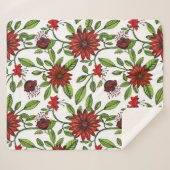 abstrakte rote Blume und grüne Blätter auf weißer Sherpadecke (Vorderseite (Horizontal))