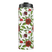 abstrakte rote Blume und grüne Blätter auf weißer  Thermosbecher (Vorderseite)