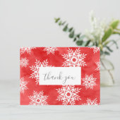 Abstrakte Rote Flora Schneeflocken Dankeskarte (Stehend Vorderseite)