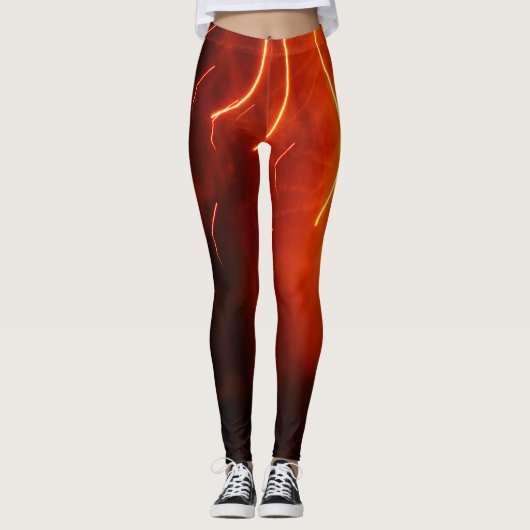 Abstrakte rote goldene Streifen Feuerwerk Buche Leggings (Vorderseite)