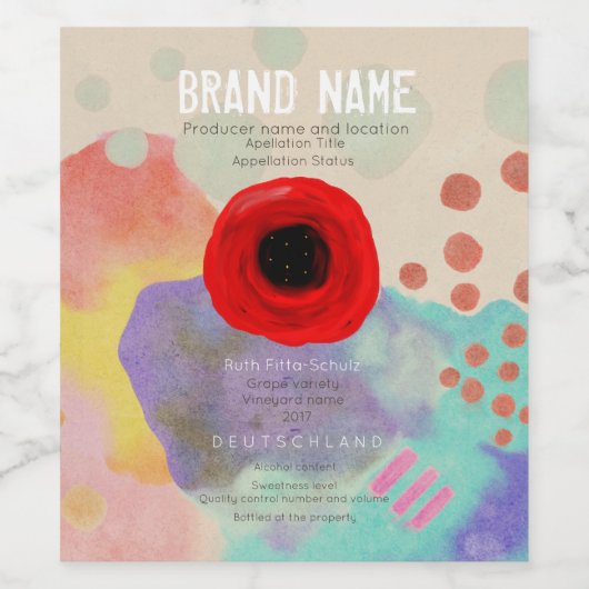 Abstrakte Rote Mohn Weinetikett (Einzelnes Label)