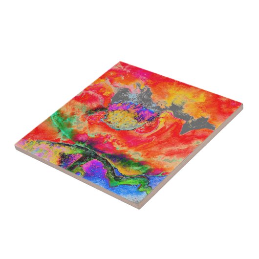 Abstrakte Rote Mohnblume Aquarell Fliese (Seite)
