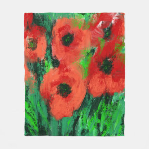 Abstrakte rote Mohnblumen-Blumenmalerei Fleecedecke