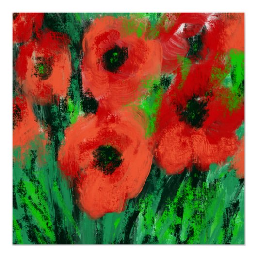 Abstrakte rote Mohnblumen-Blumenmalerei Poster (Vorderseite)