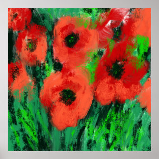 Abstrakte rote Mohnblumen-Blumenmalerei Poster