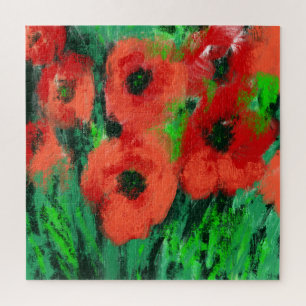 Abstrakte rote Mohnblumen-Blumenmalerei Puzzle