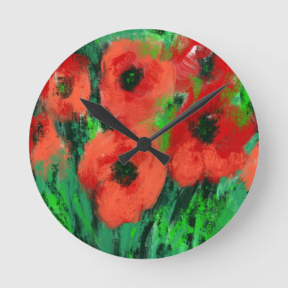 Abstrakte rote Mohnblumen-Blumenmalerei Runde Wanduhr
