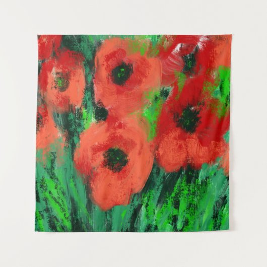 Abstrakte rote Mohnblumen-Blumenmalerei Wandteppich (Vorderseite)
