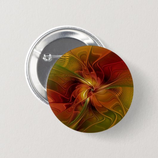 Abstrakte Rote Orange Braun Grünes Fraktal Kunst B Button (Vorne & Hinten)