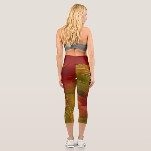 Abstrakte Rote Orange Braun Grünes Fraktal Kunst B Capri Leggings (Rückseite)
