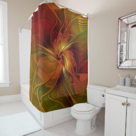 Abstrakte Rote Orange Braun Grünes Fraktal Kunst B Duschvorhang