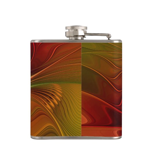 Abstrakte Rote Orange Braun Grünes Fraktal Kunst B Flachmann (Rückseite)