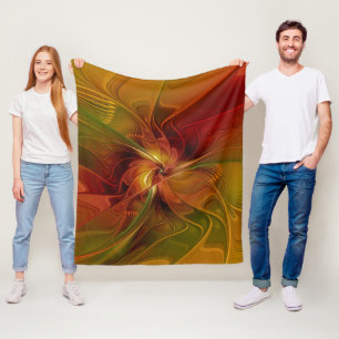 Abstrakte Rote Orange Braun Grünes Fraktal Kunst B Fleecedecke