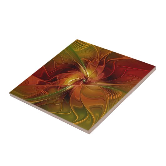 Abstrakte Rote Orange Braun Grünes Fraktal Kunst B Fliese (Seite)