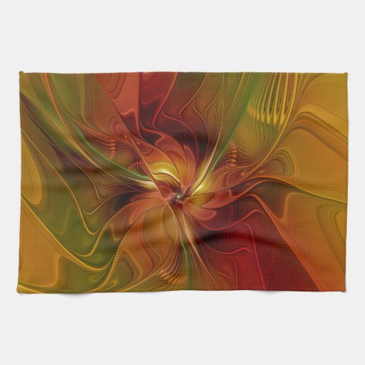 Abstrakte Rote Orange Braun Grünes Fraktal Kunst B Handtuch (Horizontal)