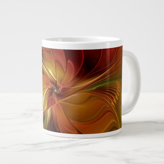 Abstrakte Rote Orange Braun Grünes Fraktal Kunst B Jumbo-Tasse (Vorderseite Rechts)