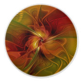 Abstrakte Rote Orange Braun Grünes Fraktal Kunst B Keramikknauf (Vorderseite)