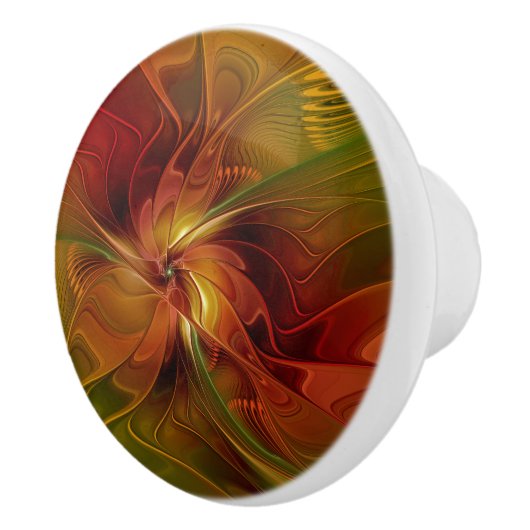 Abstrakte Rote Orange Braun Grünes Fraktal Kunst B Keramikknauf (Rechts)