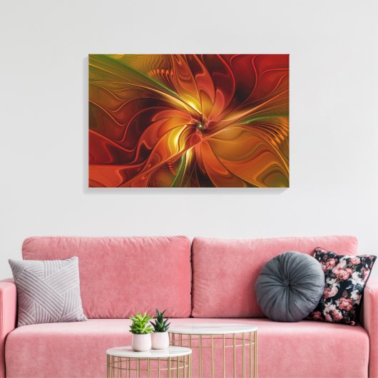 Abstrakte Rote Orange Braun Grünes Fraktal Kunst B Leinwanddruck (Insitu (Wohnzimmer))