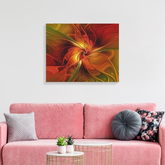Abstrakte Rote Orange Braun Grünes Fraktal Kunst B Leinwanddruck (Insitu (Wohnzimmer))