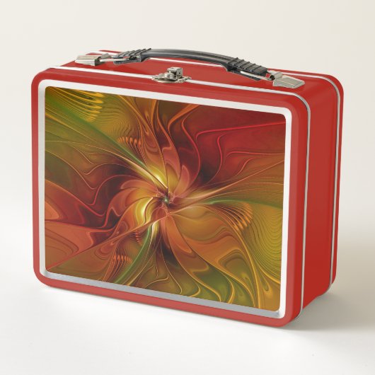 Abstrakte Rote Orange Braun Grünes Fraktal Kunst B Metall Lunch Box (Vorderseite)