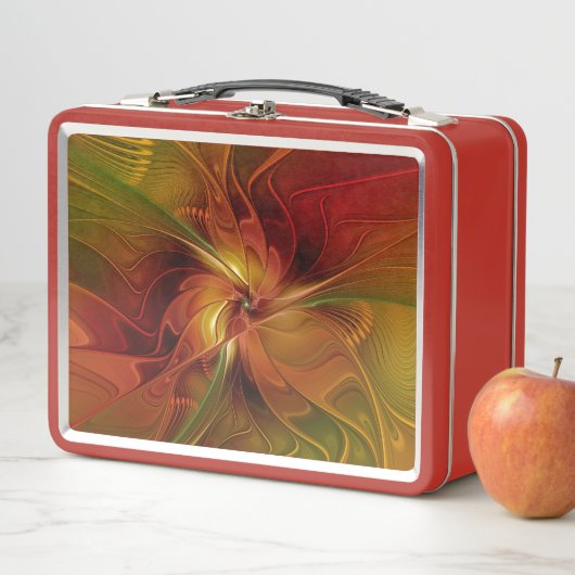 Abstrakte Rote Orange Braun Grünes Fraktal Kunst B Metall Lunch Box (Beispiel)
